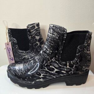 Seven7 | Black Snake Print Halifax Chelsea Rain Boots - Black and Gray